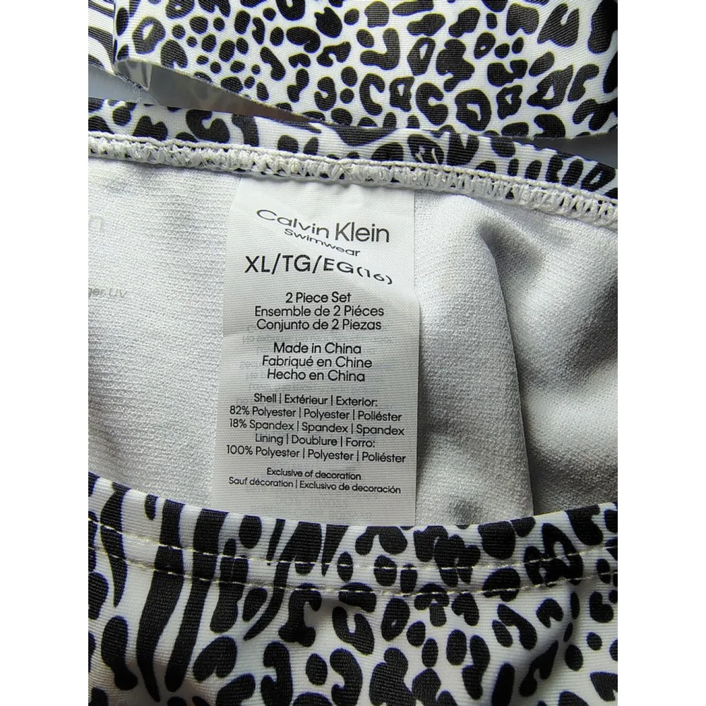 Calvin Klein Girls XL 16 Bikini Set Black White Animal Print 2 Piece Swim NWT